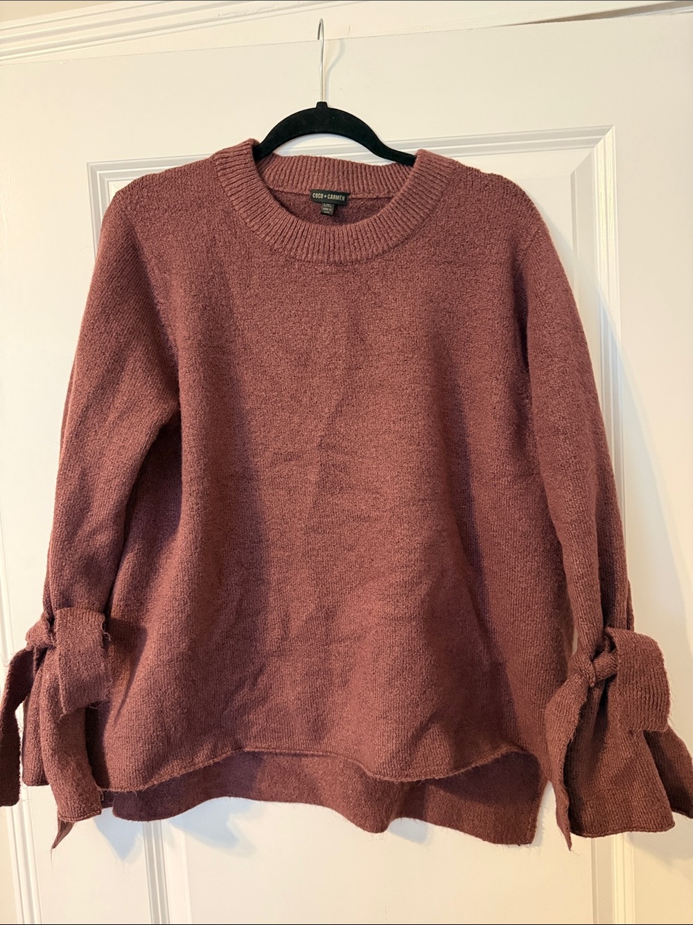 Coco + Carmen Rosewood Crewneck Sweater with Tie Cuffs